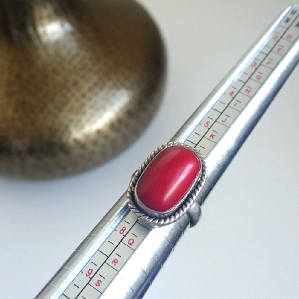Vintage Red Coral Gemstone 925 Sterling Silver Ring from India Size 7 - Picture 11 of 16